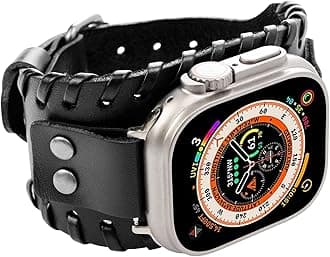 Leather Band Compatible with Apple Watch 46mm 45mm 44mm 42mm 41mm 40mm 38mm 49mm iWatch Series 10/9/8/7/SE/6/5/4/3/2/1/Ultra, Handmade Woven Accessories Retro Cuff Bracelet Strap for Men Women
