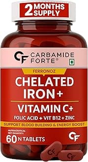 Chelated Iron Supplement for Women and Men | Folic Acid Tablets for Pregnancy | Hemoglobin Booster | 60 Veg Tablets for Hair Growth with Iron Bisglycinate