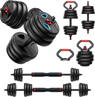 Adjustable dumbbell set,20/35/45/55/70/90lbs Free Weights set with upgraded nut, 5 in 1 Weight Set Used as Kettlebells, Barbell, Push up Stand, Fitness Exercise for Home Gym Suitable Men/Women