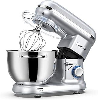 Vospeed Stand Mixer, Food Mixer Dough Blender, 6 QT 1500W Electric Cake Mixer with Bowl, Beater, Hook, Whisk, Egg Separator & Silicone Spatula, Dishwasher Safe (Silver)