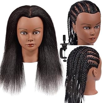 16 Inch 100% Real Hair Mannequin Head Training Head Manikin Cosmetology Doll Head for Hairdresser Practice Braiding Hair Styling with Clamp stand