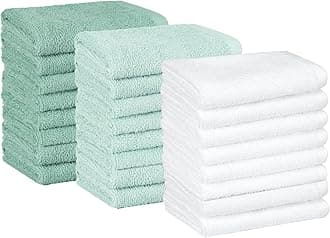 Cotton Washcloths for Bathroom, Fast Drying, Extra Absorbent, 12 x 12 in, Seafoam Green, Ice Blue, White, 24-Pack