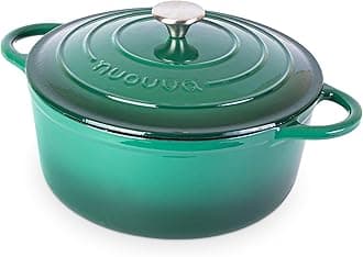 nuovva Cast Iron Dutch Oven with Lid – Non-Stick Ovenproof Enamelled Casserole Pot – Sturdy Dutch Oven Cookware – Dark Green, 6.4-Quart, 28cm –