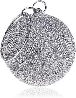 Ball Shape Clutch Purse Party Handbag Rhinestone Ring Handle Evening Bag