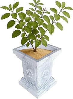 NEER Big Size Rotomolded Tulsi Vrindavan Polymer Pot – 20x15 Inch Rectangular Grey Stone Marble Look Pot for Tulsi Plant, Indoor & Outdoor (Grey Stone-Flower, Large)