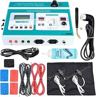 Physiogears 5 In 1 IFT MS Tens Ultrasonic Deep Heat Physiotherapy Machine Electrotherapy Combo Physiotherapy Machine with one Year Warranty For all Pain Relief Device (Electrode Pad)