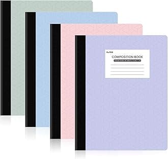 SUNEE Composition Notebooks (4 Pack) - College Ruled Paper, Composition Book, 9 3/4" x 7 1/2", 80 Sheets/160 Pages, Assorted Colors, School, College & Office Supplies