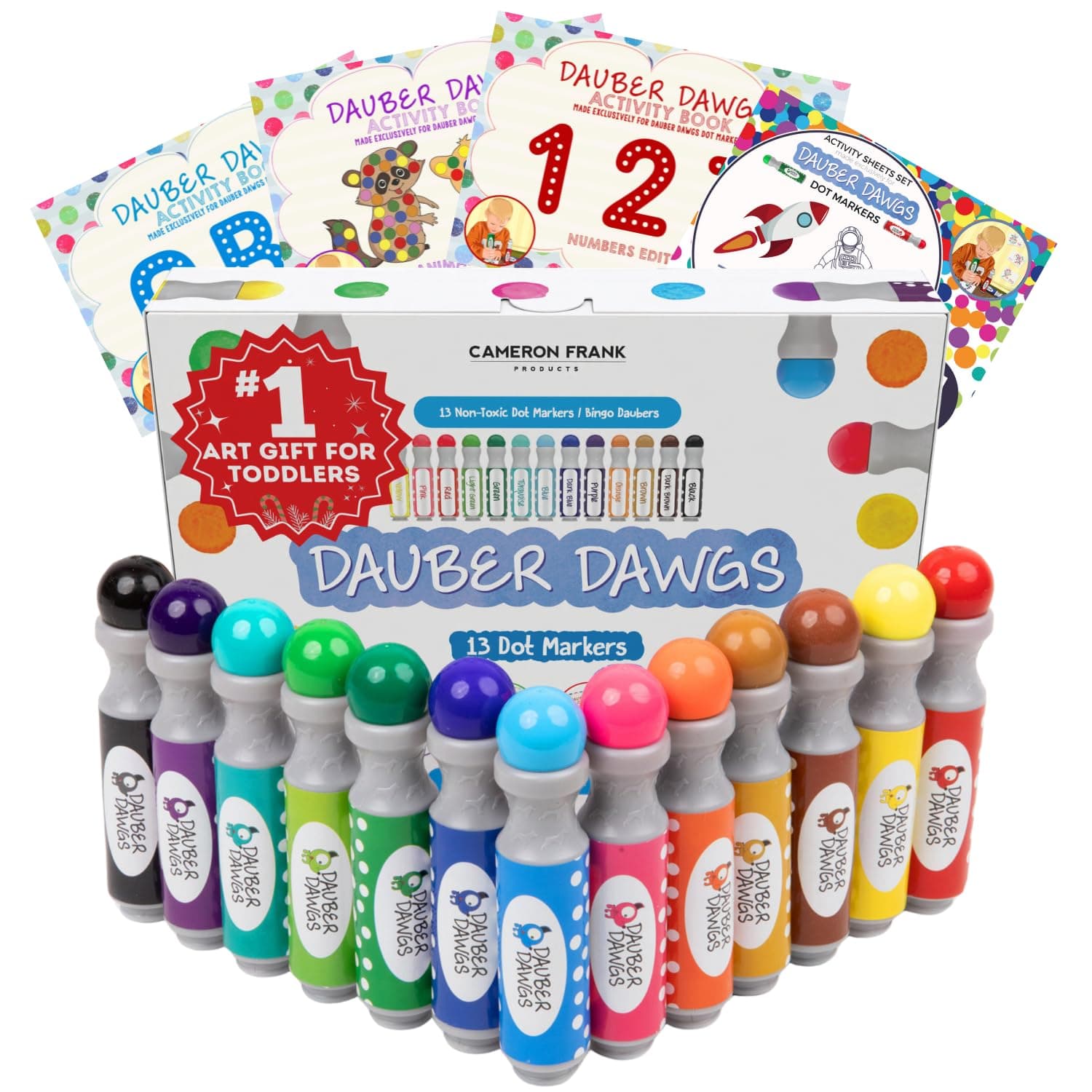 Washable Dot Markers 8 Pack With 121 Activity Sheets For Kids, Gift Set With Toddler Art Activities, Preschool Children Arts Crafts Supplies Kit, Special Holiday Bingo Dabbers Dobbers, Dauber Dawgs