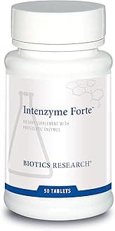 Biotics Research Intenzyme Forte™ Proteolytic Pancreatic Enzymes, Pancreatin, Bromelain, Papain, Lipase, Amylase–Supplement Supports Healthy Protein Digestion–Immune & Circulatory Function 50 Tablets