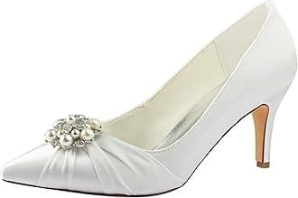 Emily Bridal Ivory Wedding Shoes Silk Pointed Toe Pearls Rhinestones High Heel Bridal Shoes