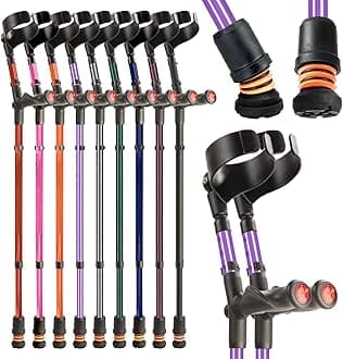 Flexyfoot Shock Absorbing Comfy Grip Double Adjustable Crutches - Pair - Lilac - Improves Safety, Improves Grip, Reduces Shocks & Jarring