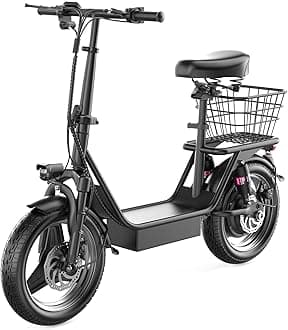 ASKGO Electric Scooter Adults, 500W(650W Peak) Motor, 20mph Speed 30Miles Long Range Electric Scooter with Seat, Dual Disc Brakes, 36V 13AH E Scooter for Commuter, Travel (with Rear Basket A)