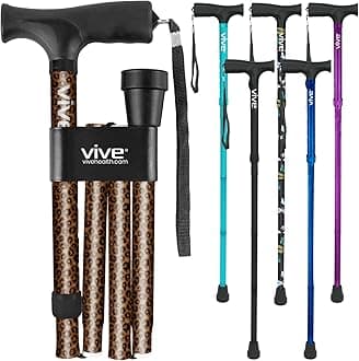 Folding Cane by Vive - Sturdy Lightweight Walking Stick for Men & Women - Collapsible Cane Design for Portability & Convenience - Sleek & Fashionable Look (Leopard)