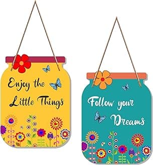 Artvibes Follow Your Dreams Quote Decorative Wall Art MDF Wooden Wall Hanger for Living Room | Bedroom | Office | Gift | Wall Hanging For Home Decoration | Canvas Painting (WH_6801N), Set of 2