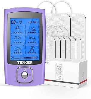 TENKER TENS Unit Muscle Stimulator, 24 Modes TENS EMS Machine for Shoulder, Sciatica, Back Pain Relief, Rechargeable Electronic Pulse Massager with 2"x2" and 2"x4" Electrode Pads