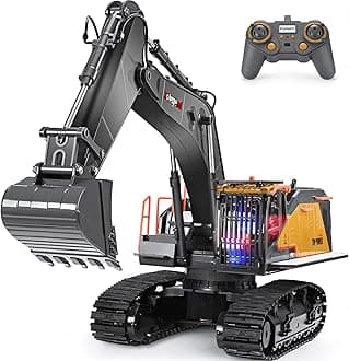 kolegend Remote Control Excavator Toy 1/14 Scale RC Excavator, 22 Channel Upgrade Full Functional Construction Vehicles Rechargeable RC Truck with Metal Shovel and Lights Sounds