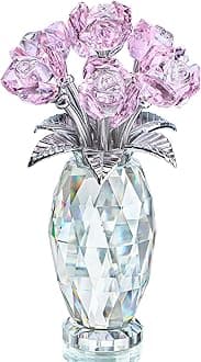 H&D Hyaline&Dora HYALINE & DORA Crystal Rose Flower Paperweight,Glass Rose Flowers Gifts for Women,Pink Rose Flower Collectible for Home Table Decor(Gift Boxed,Blessing Card and a Polishing Cloth)