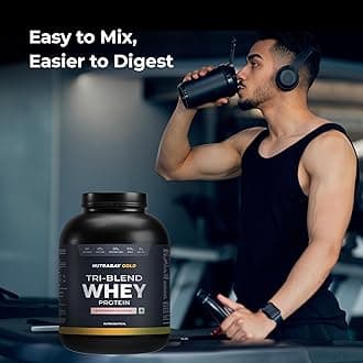 Nutrabay Gold Tri Blend Whey Protein Powder - 2kg, Strawberry Milkshake | 25g Protein, 5.5g BCAA | Concentrate, Isolate, Hydrolyzed Protein | Muscle Growth & Recovery | Gym Supplement for Men & Women