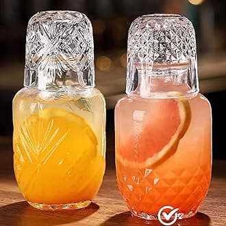 Mfacoy Bedside Carafe and Cup, 17oz Glass Pitcher & 5oz Cup Set, Vintage Style Night Carafe with Glass Tumbler