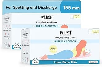 Plush Ultra Thin Panty Liners For Women Daily Use, 40 Liners 155mm - Pack of 2 | Pure US Cotton Liner Pads For Rash Free Periods | Soft Cotton Surface For Comfort On Non-Period Days