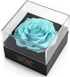 Kylin Glory Fresh Cut Flower Preserved Rose for Women Mom Wife Girlfriend - Flower Gift Real Rose Decor for Mother's Day Valentine's Day Wedding Party Celebration Birthday Anniversary (Bright Blue)
