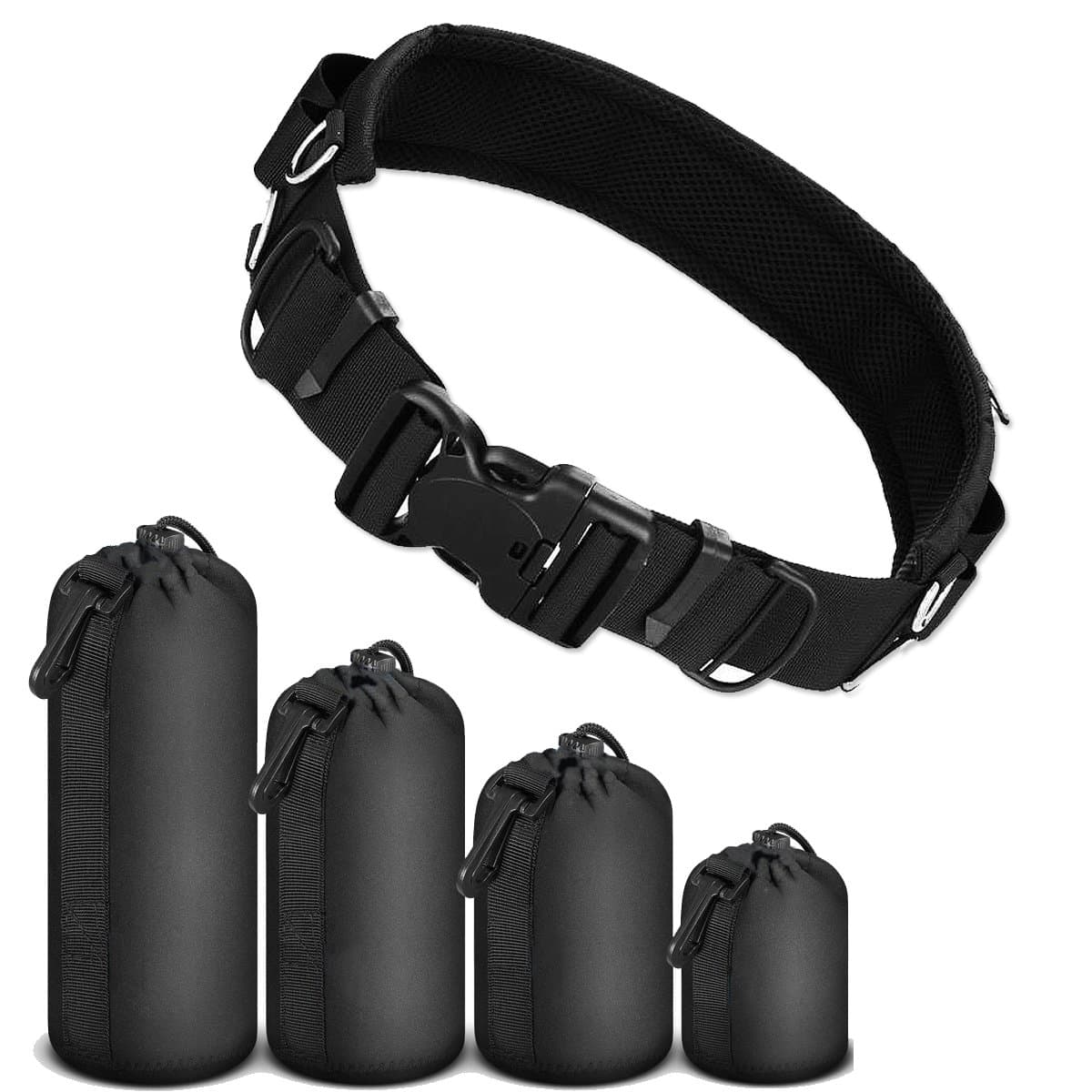 Camera Lens Case, Lens Pouch Protector Bag Cover for Protect DSLR Camera Lens & Photographic Belt（BLACK）with Soft Thick Black Plush Inside for Canon, Nikon, Tamron, Sigma, Pentax, Sony, etc.