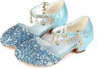 ChuLian Little Kids Girls Dress Pumps Glitter Sequins Princess Low Heels Princess Dress Shoes Party Dance Shoes Rhinestone Sandals