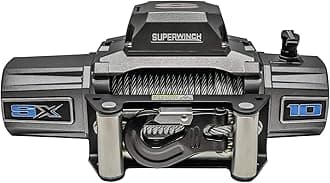 Superwinch 1710200 SX10 12VDC Winch 10,000 lb/4,536 kg Single Line Pull with Roller Fairlead, 3/8in x 80ft Steel Wire Rope, Corded Handheld Remote