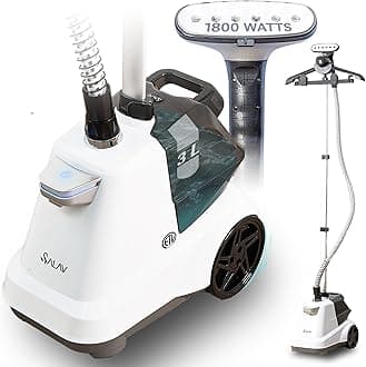 Heavy Duty Commercial Full-Size Garment Steamer with Foot Pedals and Extra Large 3L (103oz) Water Tank, 1800 Watts, 90 Minutes Continuous Steam (White)