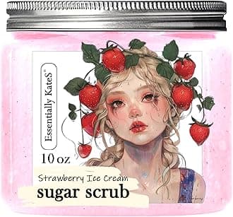 Strawberry Ice Cream Sugar Scrub 10 oz - Natural Strawberry Formula - Deliciously Fragrant, Refreshing, and Skin-Polishing Care - The Best Stocking Stuffer