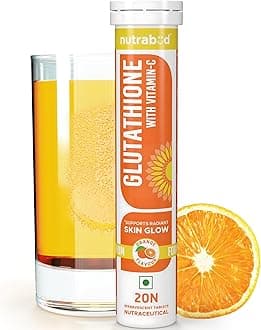 Nutrabud Glutathione Tablets 500mg with Vitamin-C - 20 Effervescent Tablets - Supports Radiant Skin Glow for Women, Men (Orange, 20 Count (Pack of 1))