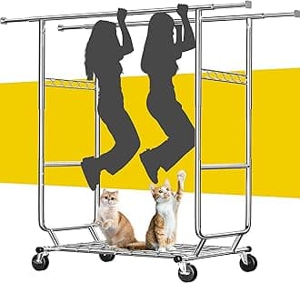 Raybee Clothes Rack Load 630LBS, Heavy Duty Clothes Rack, Rolling Clothing Racks for Hanging Clothes with Wheels, Adjustable & Commercial Garment Rack, 22" D x 75" W x 68" H