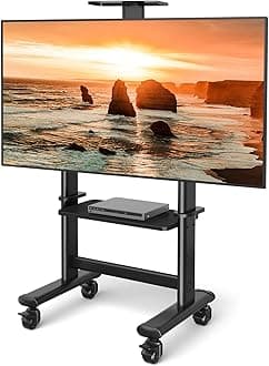 TAVR Mobile TV Cart Rolling TV Stand with Wheels for 55-98 Inch LCD LED Flat Curved Screens up to 200lbs, Heavy Duty Portable Floor TV Stand Large Base Trolley (TV Stand +Camera Tray)