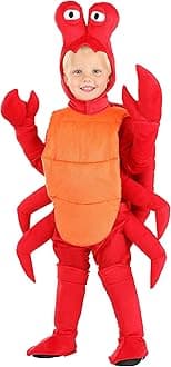 Crab Costume for Toddlers | Crustacean Outfit with Jumpsuit, Animal Hood, Claw Gloves, Shell, and Boot Covers