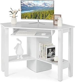 Tangkula Corner Desk, Corner Computer Desk, Wood Compact Home Office Desk, Laptop PC Table Writing Study Table, Workstation with Storage Drawer & Shelves