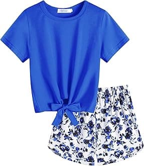 Arshiner Girls 2 Piece Outfits Summer Clothes Short Sleeve Tops and Paperbag Waist Shorts Set Cute Outfits 5-14