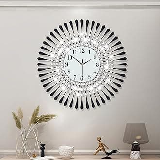 YIJIDECOR Large Wall Clocks for Living Room Decor Big Modern Silent Wall Clocks Non-Ticking for Bedroom Office Kitchen Home Decorative 24Inch Round Crystal Black Clock Wall Art Decor for Indoor House