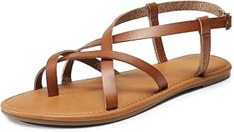 DREAM PAIRS Women's Flat Sandals Strappy Dressy Comfortable Ankle Strap Casual Summer Thong Sandals for Beach