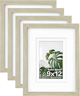 Egofine 9x12 Picture Frames Set of 4, Made of Solid Wood Covered by Plexiglass 5x7 and 6x8 with Mat or 9x12 without Mat, for Table Top Display and Wall Mounting Photo Frame Distressed Wood Grain