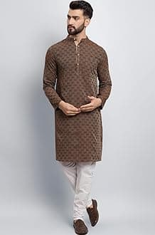 LATEST CHIKAN Men's Cotton Regular Striped Knee Lenght Kurta Full Sleeves