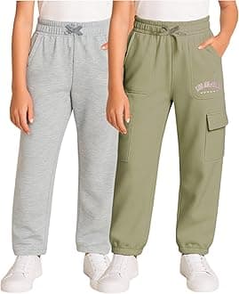 Real Love Girls Sweatpants - 2 Pack Lighweight Soft Fleece Cargo Pants & Jogger Sweatpants for Girls (Sizes 7-16)