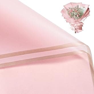 20 Sheets Flower Wrapping Paper, Gold Edge Waterproof Floral Bouquet Wrapping Paper, Florist Supplies Packaging for Birthday, Wedding and DIY Crafts, Light Pink