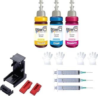Refill Kit with Suction Tool Combo Pack of High Yield Inkjet Cartridge Ink Refill Compatible for HP and Canon Cartridge Printers - 100ml Per Bottle (3 Color Bottles Full Set)