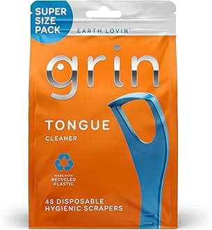 Tongue Cleaner, 48 Count, Disposable Tongue Cleaner, Hygienic Scraper, Recycled Plastic, Clean Tongue, Promote Fresh Breath, Includes Safe Fold- Back Tooth Pick