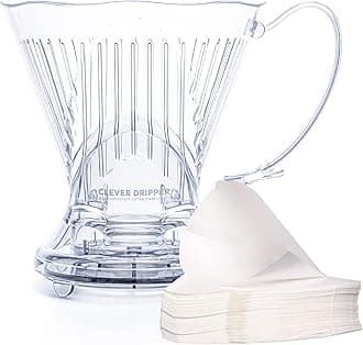 Coffee Dripper and Filters, Large 18 oz, Original Classic Design, Safe BPA Free Plastic, Clever dripper coffee maker, drip coffee maker pour over, 100 filters, coaster and lid, 18 oz (Clear)