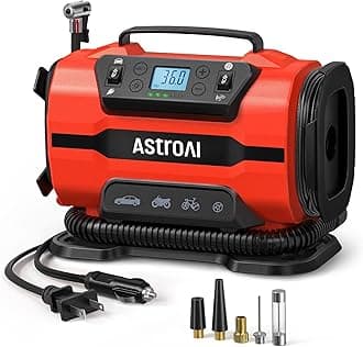 Tire Inflator Portable Air Compressor Pump 150PSI 12V DC/110V AC with Dual Metal Motors&LED Light, Automotive Car Accessories&Two Modes for Car, Bicycle Tires and Air Mattresses, Red