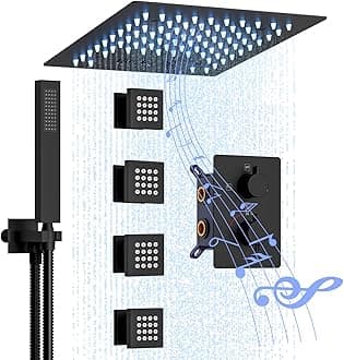 Smart Shower System, Thermostatic Shower System with Body Jets, LED Music Ceiling Mount Full Body Shower System with High Pressure 12" Rain Shower Head and Handheld Shower
