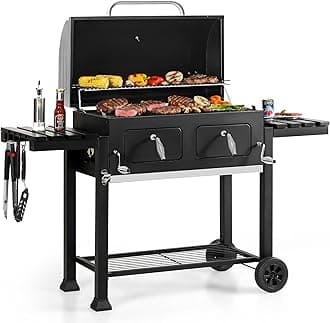 - Sophia & William Extra Large Charcoal BBQ Grills with 794 SQ.IN. Cooking Area, Heavy Duty Outdoor Barbecue Grill with 2 Individual Lifting Charcoal Tray and 2 Foldable Side Table, Black