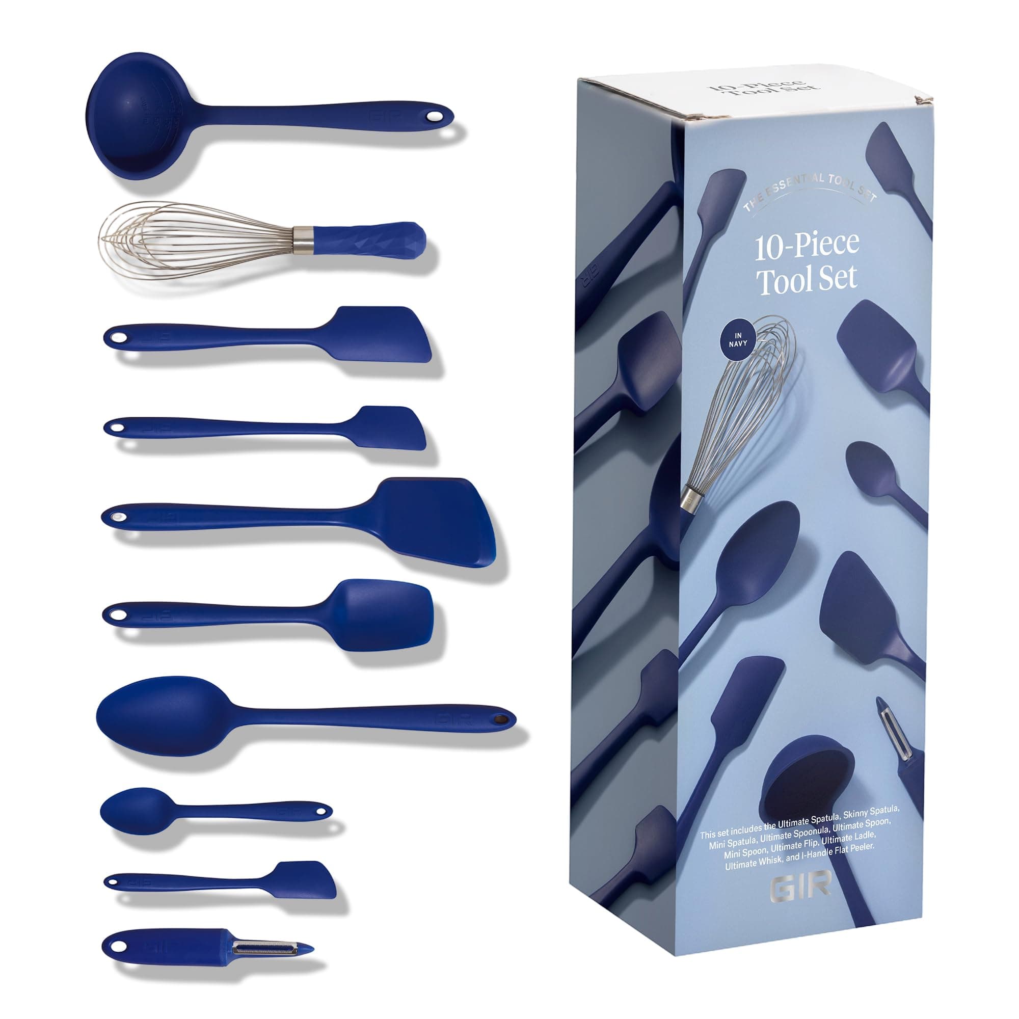 Get It Right 10-Piece Silicone Ultimate Kitchen Utensil Set – Spatulas, Ladle, Flip, Spoons, Whisk, Peeler & Spoonula – Nonstick, Non-Toxic, Heat-Resistant – Navy