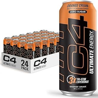 Cellucor C4 Ultimate Pre Workout Sugar Free Energy Drink Tri-Stim Experience with 300mg Caffeine + TeaCrine + Dynamine, Orange Cream 16oz (Pack of 24)